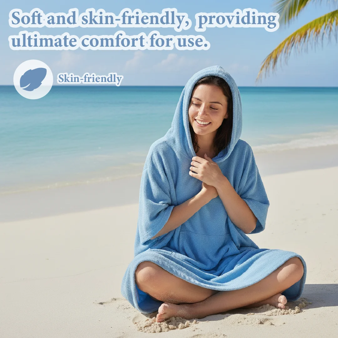 Adult Hooded Surf Poncho Towel Robe Men Women Quick Dry Changing Robe with Pocket, Beach Swimming Pool Water Sports Wearable Bat