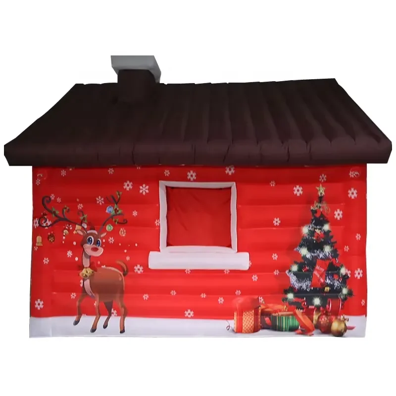 Giant Inflatable Christmas House with Reindeer and Trees Red Santa Hut Tent for Festive Yard Decoration Holiday Outdoor