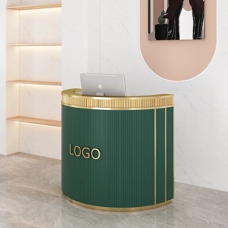 Custom. luxury Front Small Reception Desk Beauty Salon Reception Desk Checkout Counters With Stainless Steels