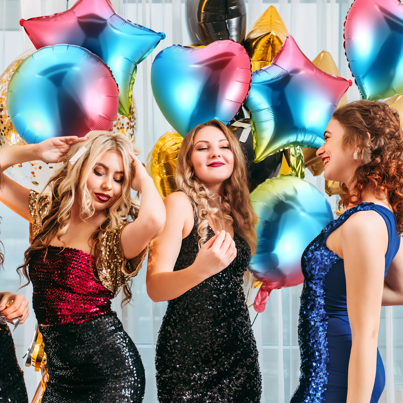 

18 pcs Gradient Color Aluminum Foil Balloons Round Heart Shaped Party Decorations Wedding Birthday Supplies Tight Sealed Leak