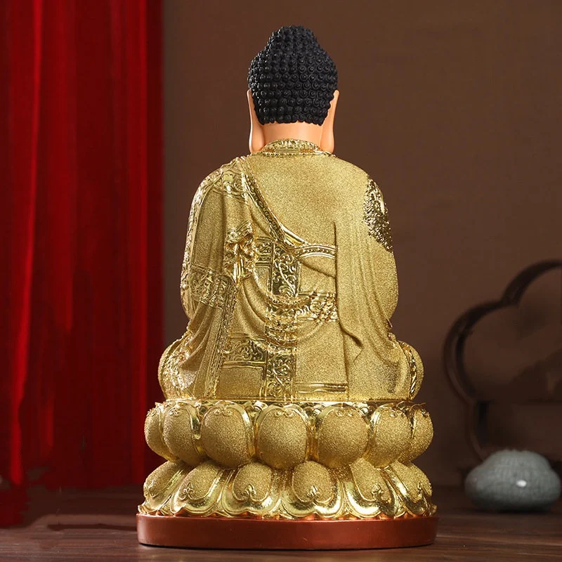 Exquisite painted resin carved Amitabha Buddha statue Decoration home Buddhist halls temples desktop offerings ornaments