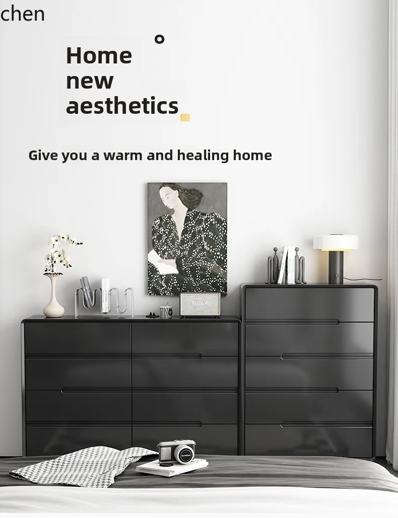 

HXL minimalist solid wood chest black living room ultra-thin and extremely narrow bedside storage cabinet