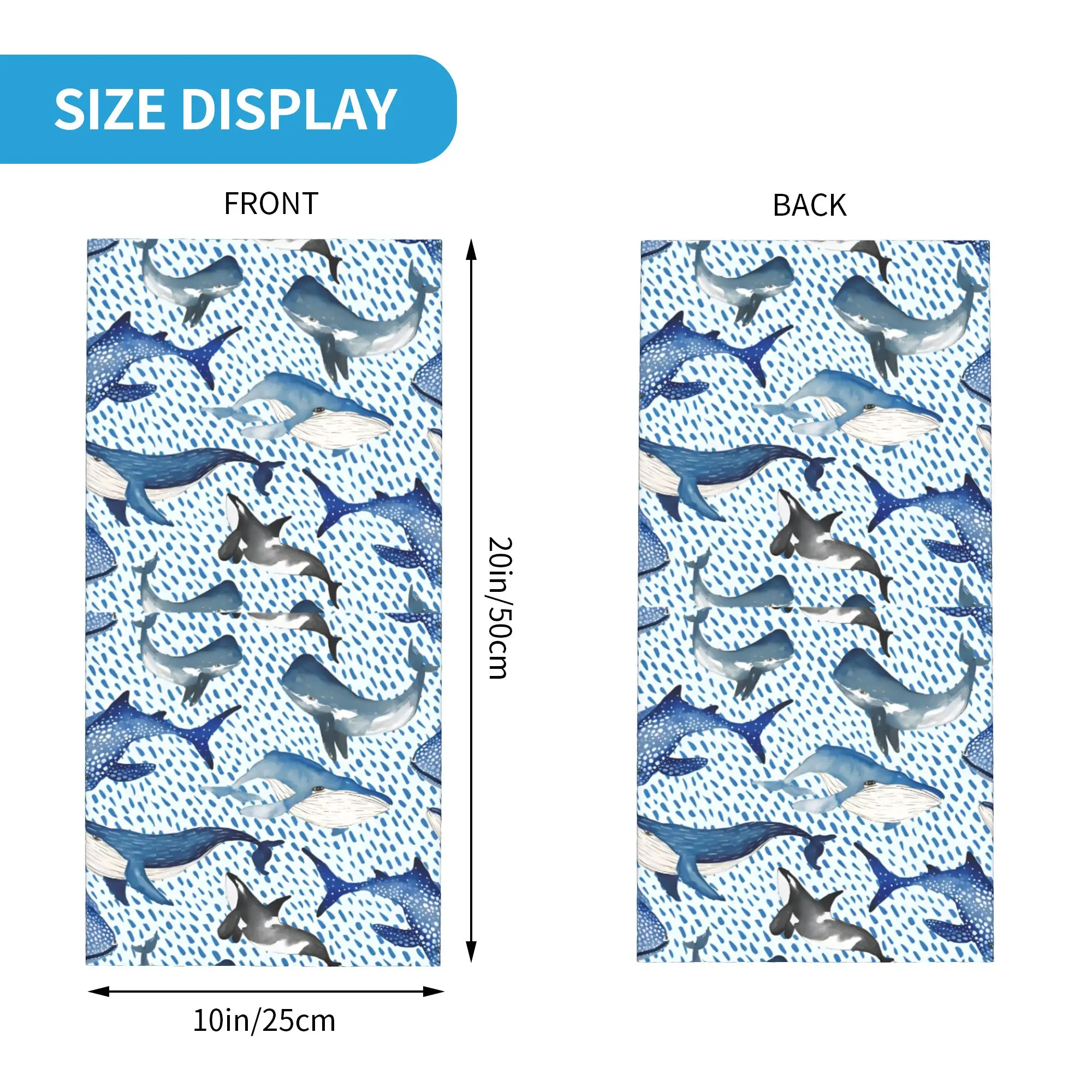 Custom Blue Watercolour Shark Winter Headband Neck Warmer Men Ski Camping Tube Scarf Monochrome Ocean Animal Face Bandana Gaiter