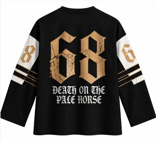 Vintage Gothic Grim Reaper Hockey Jersey Dark Art Death On The Pale Horse Long Sleeve V-neck Mesh Streetwear Tops for Men Women