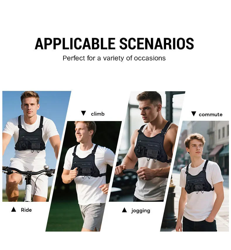 Multifunctionable Fashionable Chest Bag for Men Multi-pocket Lightweight Outdoor Sports Vest Backpack with Reflective Strap