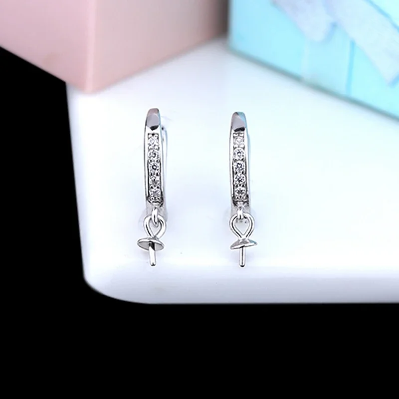 925 Sterling Silver Women Drop Earrings CZ Pearl or Round Bead Semi Mount Earrings Setting