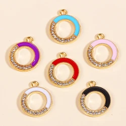 10Pcs Jewelry Charms Accessorie Enamel Hollow Round Zircon Pendant for DIY Jewelry Making Necklace Earring Diy Craft Supplies