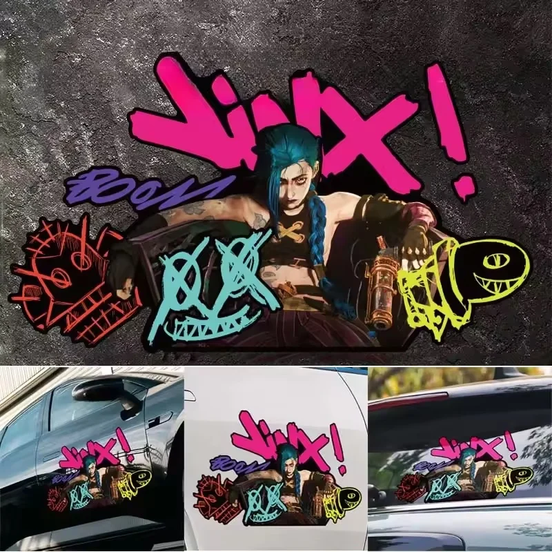 Adesivo Refletivo de Graffiti Arcane Jinx para Carro, Decalque para Vidro de Motocicleta Elétrica, Acessório de Decoração para Veículos de Anime e Jog