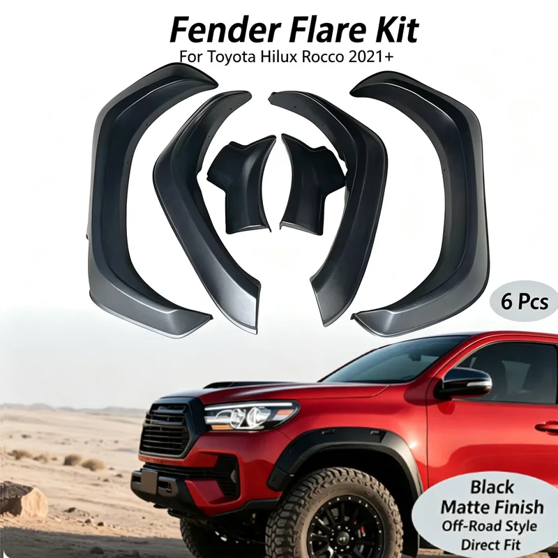 Off‑Road Fender Flare Kit Heavy‑Duty ABS Mudguards Splash Guards For Toyota Hilux Rocco GR 2021‑2023 Front Rear Pickup Truck