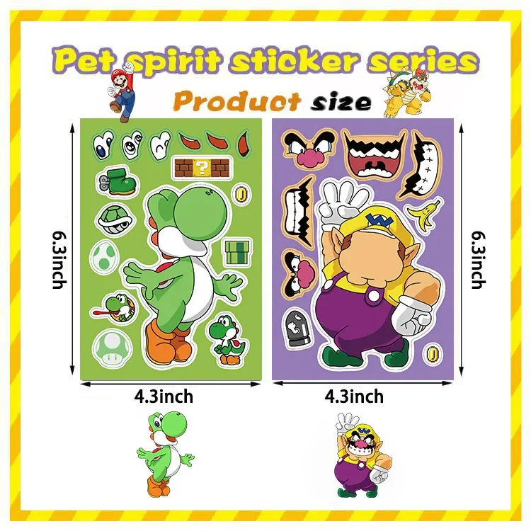 8/16/32Sheets Cartoon Mario Make A Face Puzzle Stickers Kids Make Your Own DIY Game Children Jigsaw Education Stickers Toys