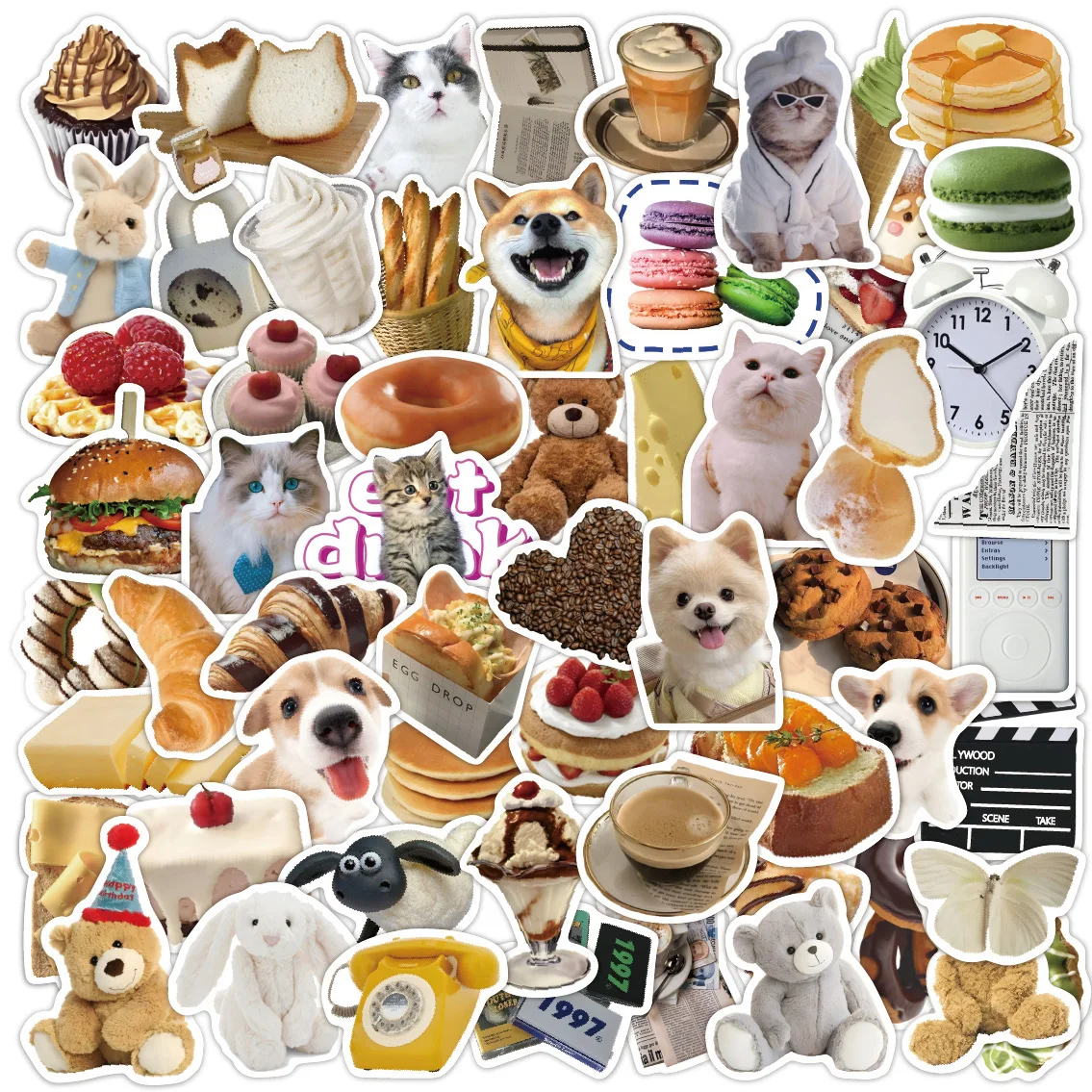 50pcs collection of creative cat and dog food emojis, humorous stickers, handheld account decorations, phone cases