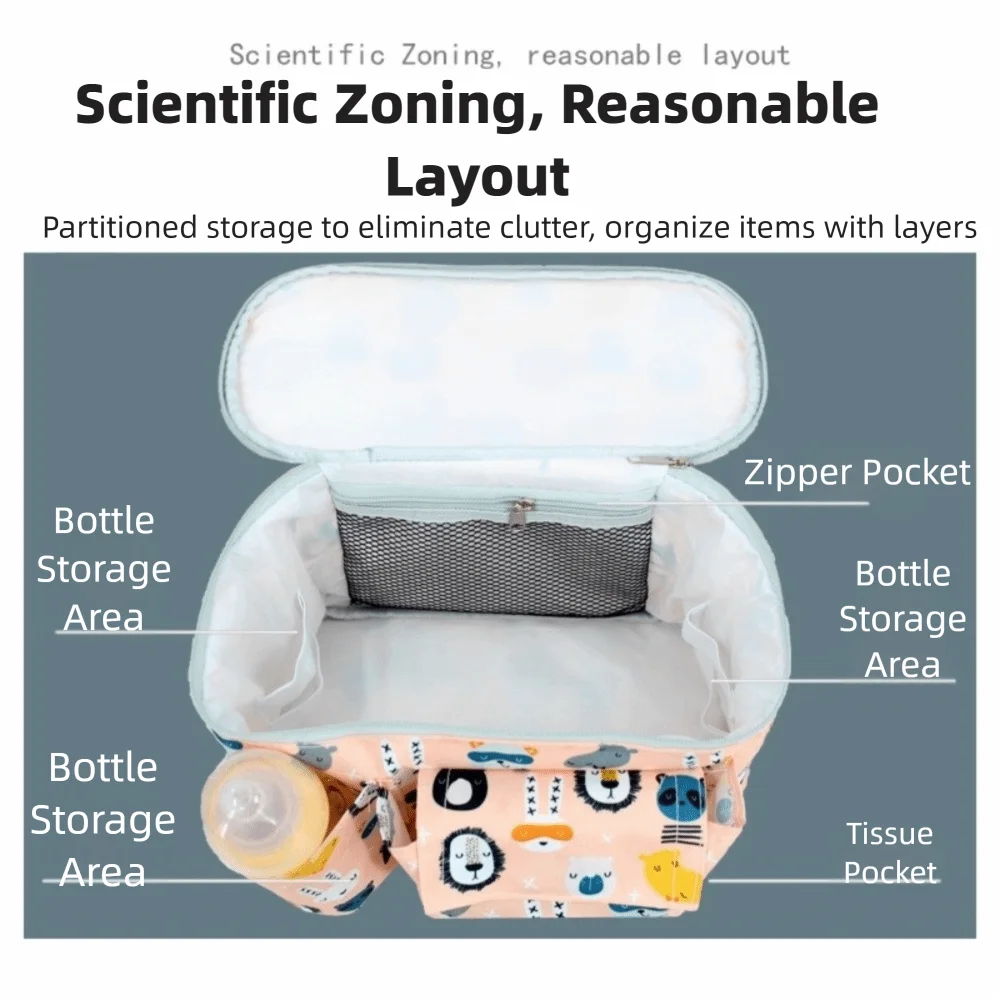 

Oxford Cloth Stroller Bag Printed Cartoon Large Capacity Pram Accessories Multi-functional Storage Basket Pushchair Use