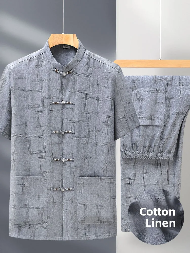 men's-cotton-linen-short-sleeve-suit-dad-style-grandpa-summer-casual-wear-comfortable-breathable-button-decorated-clothing