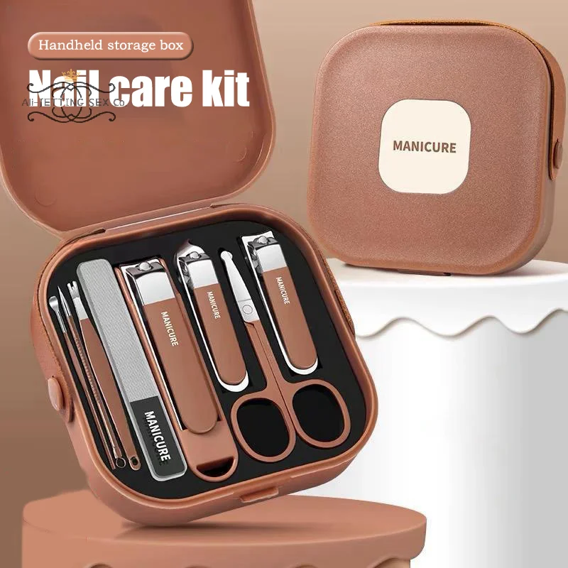 6/8 stuks roestvrijstalen nagelknipperset Professioneel bruin/wit nagelgereedschap manicureset reisverzorgingsset persoonlijke verzorgingsset