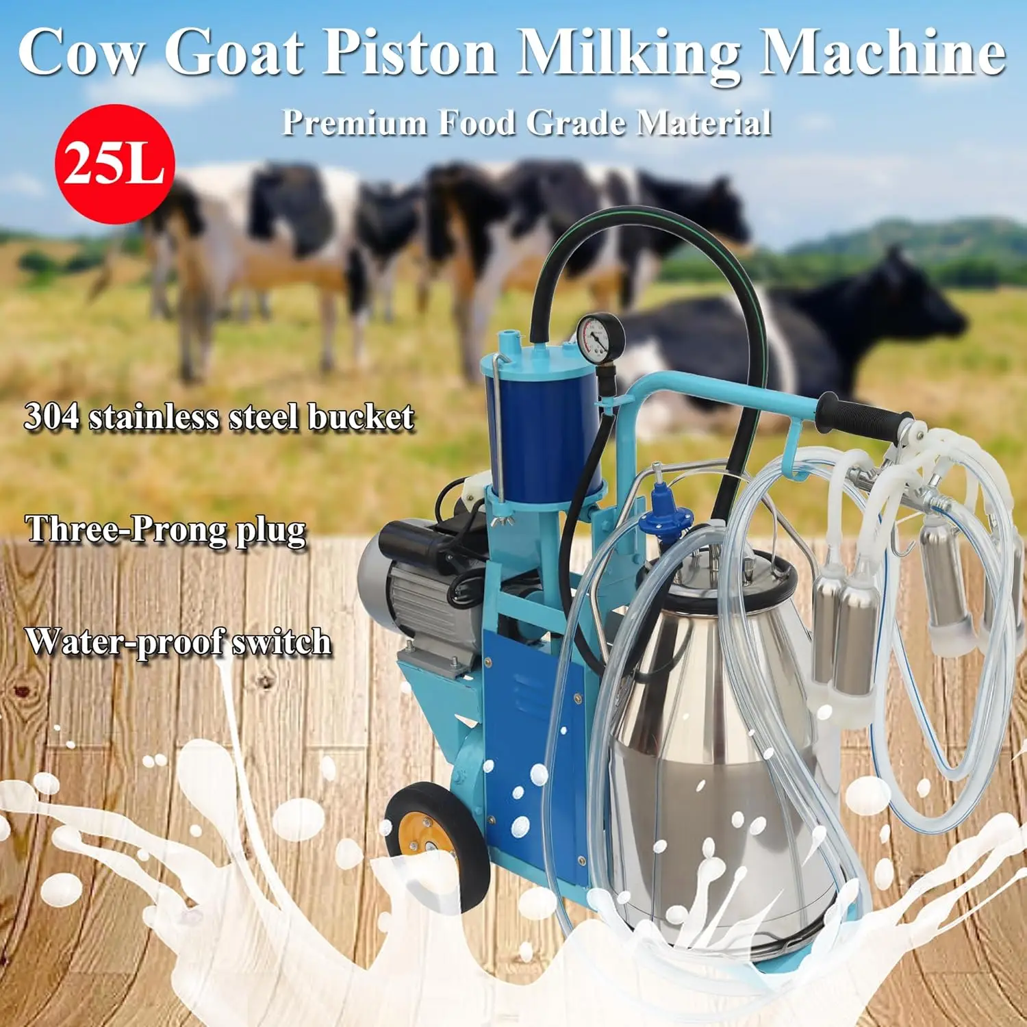 

Electric Milker Milking Machine 550W Piston Milker Machine for Cow/Sheep Cow Goat Piston Milker with 25L Barrel
