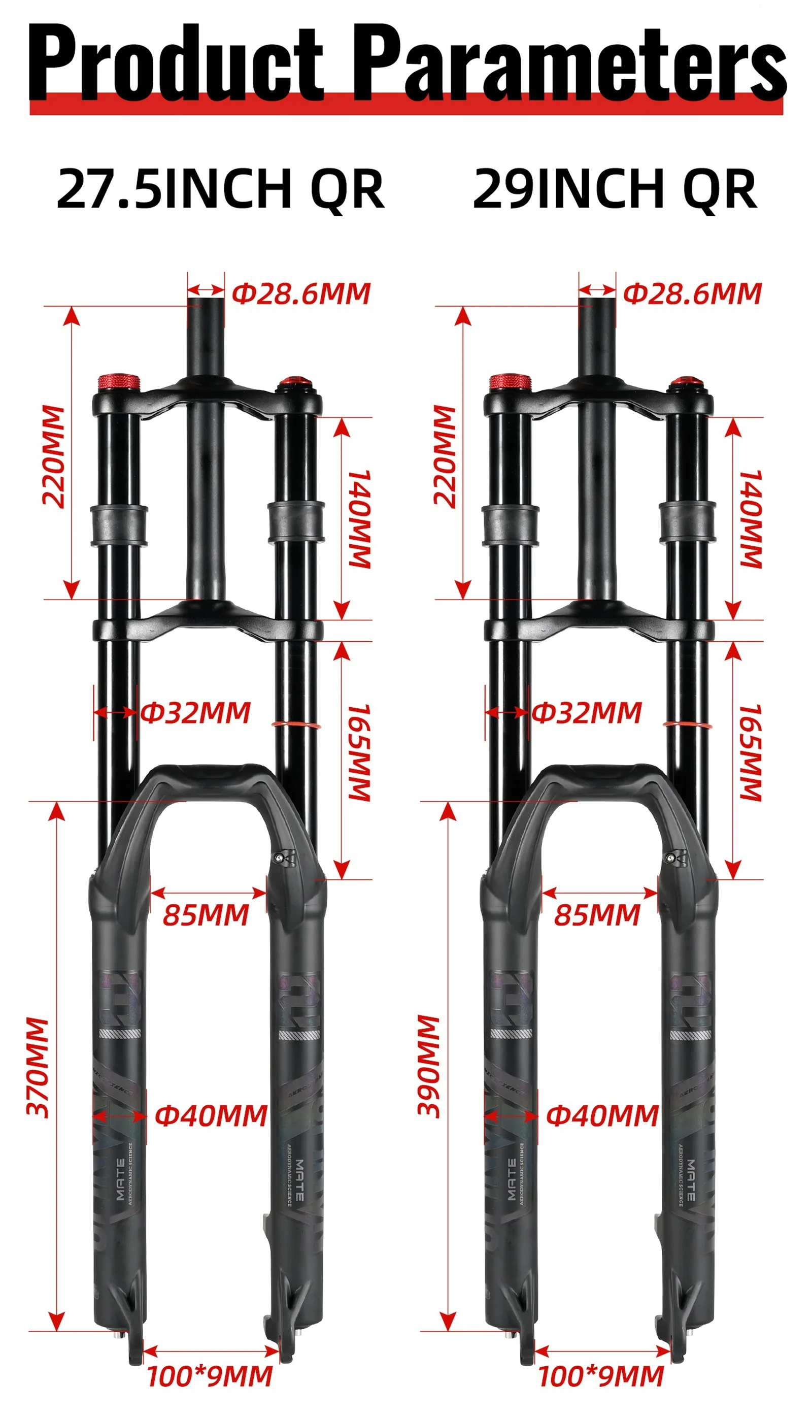 NanLio Doppelschulter-Schnee-Vorderradgabel 27,5 Zoll / 29 * 2,5 Zoll MTB-Gabel 150 mm Reise-Luftversorgungs-Fahrradgabel E-Bike-Gabel 15/9 mm – Detail 3