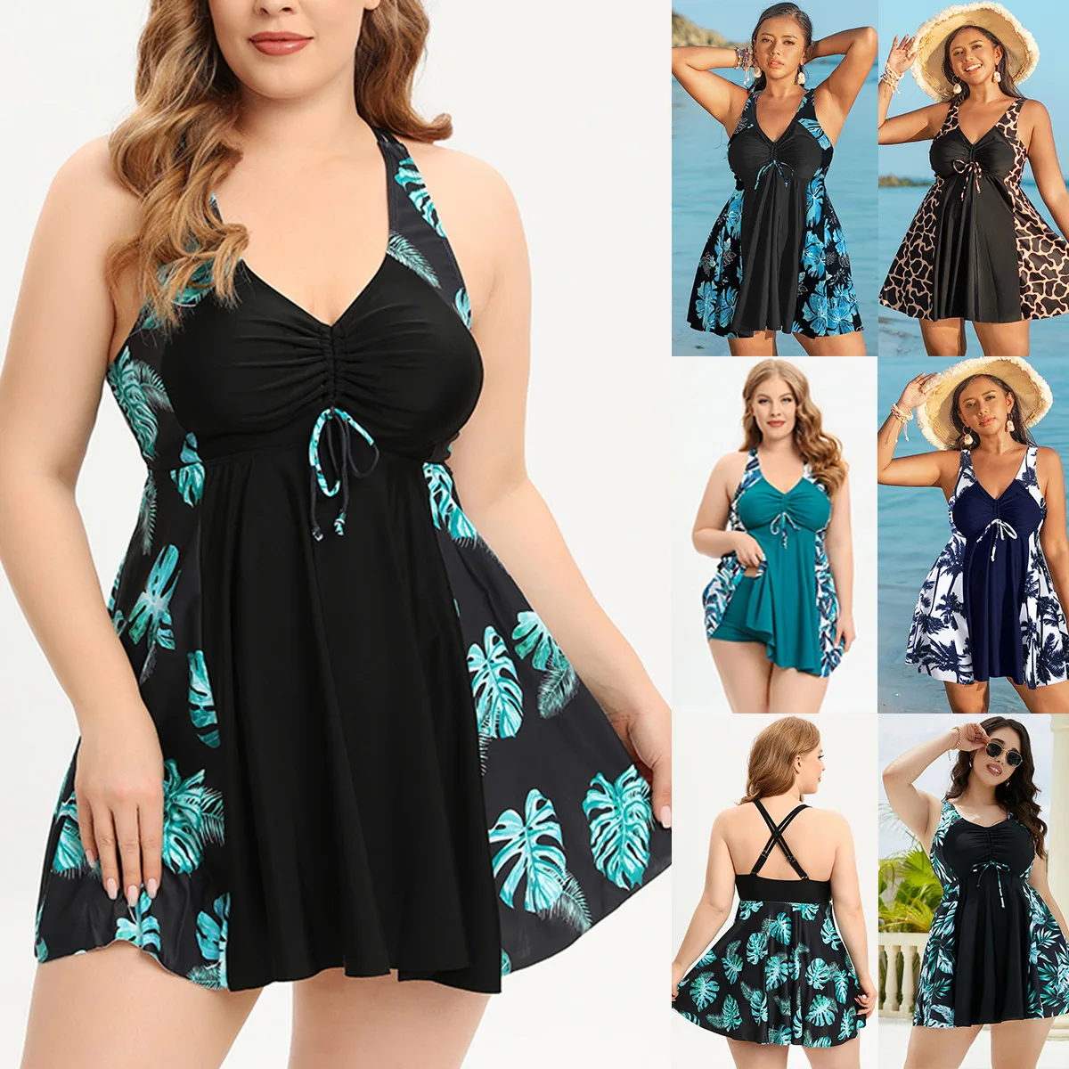

Women's new sexy fashion plus size conservative quick-drying split swimsuit printed one-piece swimsuit skirt