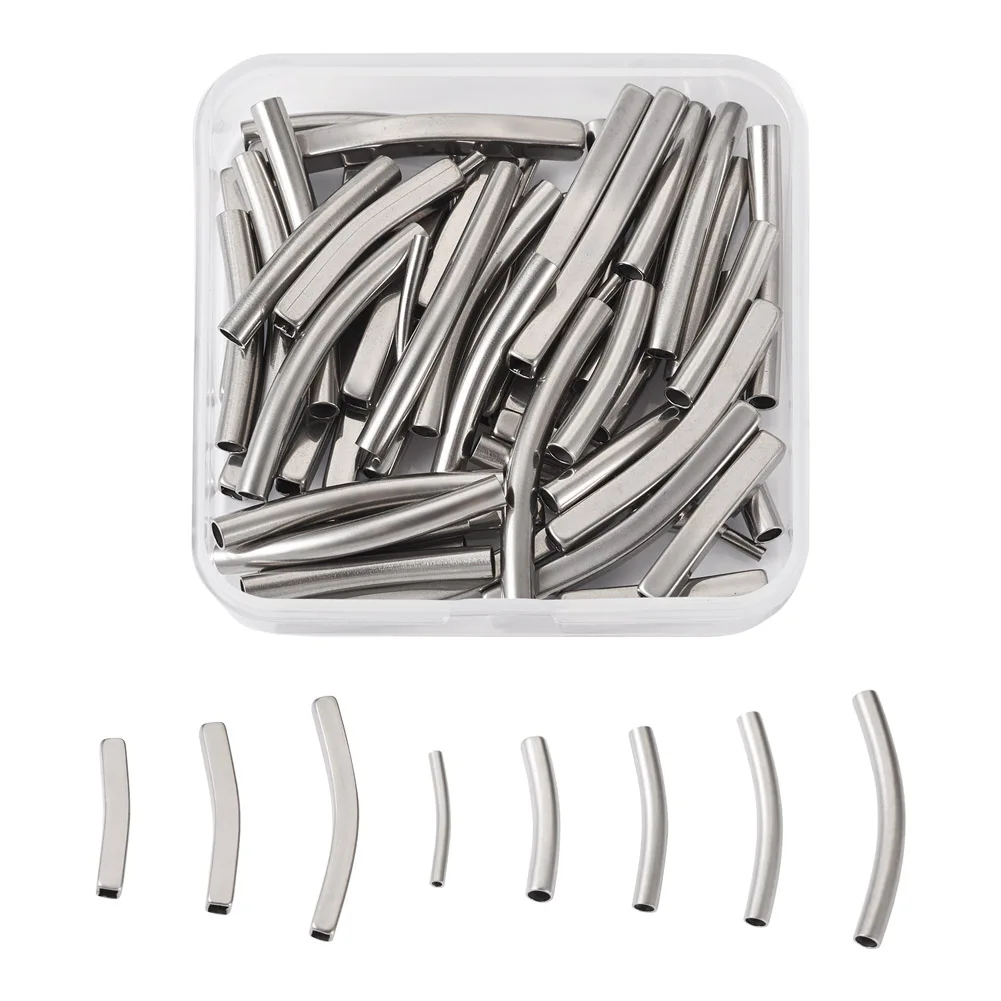 64Pcs 201 Stainless Steel Beads Metal Long Curve Tube Beads Connectors for Jewelry Making DIY Bracelet Necklace