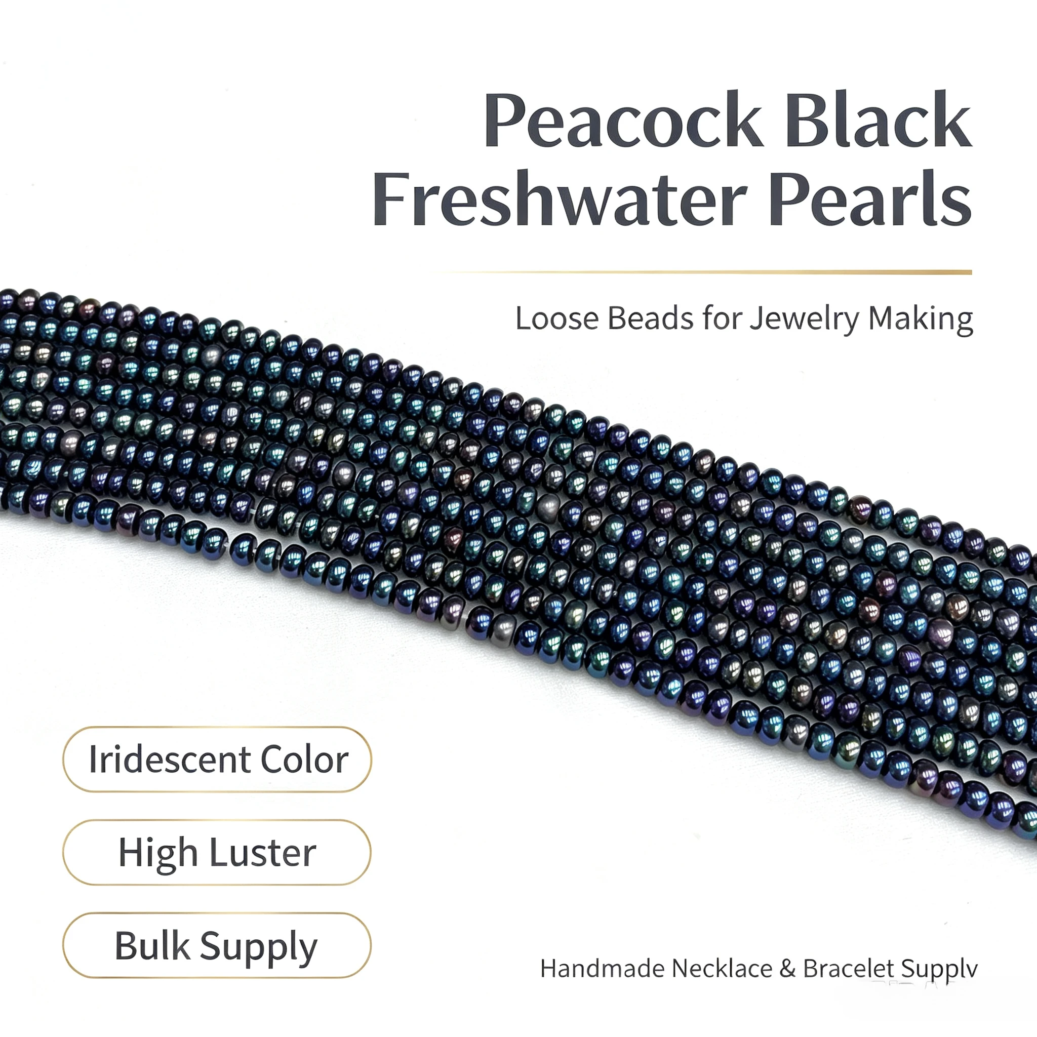 Natural Freshwater Pearl Black Flat Bead Strings Jewelry Make DIY Necklace Bracelet Earring Accessory Women —Size 5–6 Mm