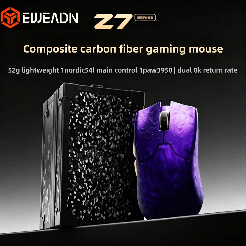 EWEADN Z7 Carbon Fiber Wireless Gaming Mouse 52g Ultra Lightweight PAW3950 Sensor, Nordic 54L, Dual 8K Polling Rate for PC Gamer