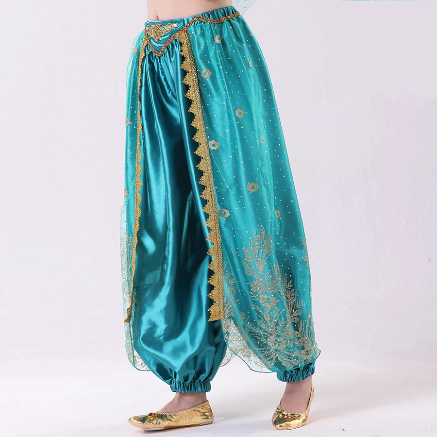 Halloween Festival Arabian Cosplay Princess Jasmine Costume Belly Dance Indian Bollywood Veil Top Pants Accessories Set Festival