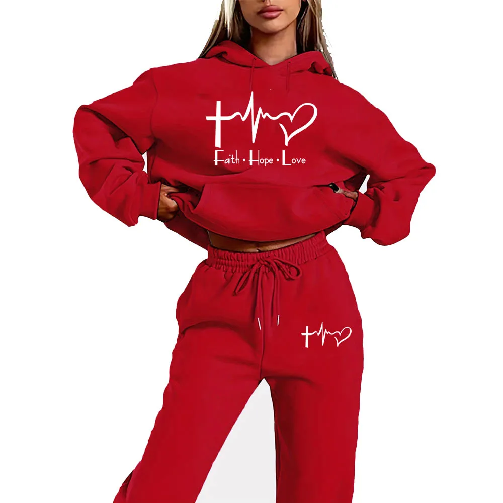 Woman Tracksuit Two Piece Set Winter Warm Hoodies Pants Pullovers Sweatshirts Female Jogging Woman Clothing Sports Suit Outfits