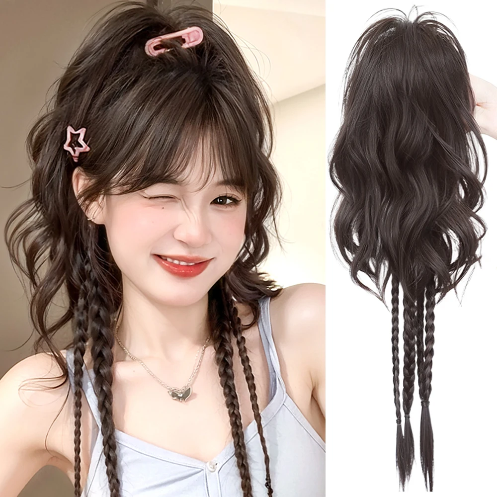 Synthetic Long Boxing Braid Claw Clip Curly Hair Hight Ponytail Y2K Hair Extension Wig for Women Sweet Cool Girl