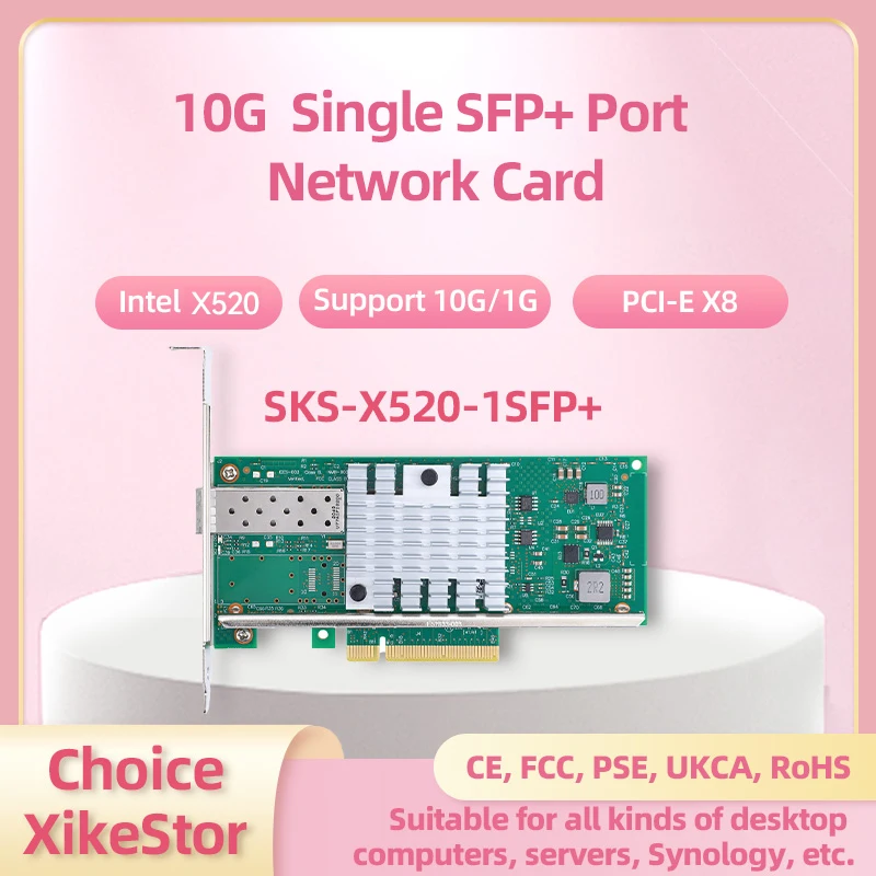 XikeStor PCIE 10G SFP+ Network Card 10G Rate, PCIE X8 Single SFP+ Network Card NIC Intel Main Control,Full-height Universal