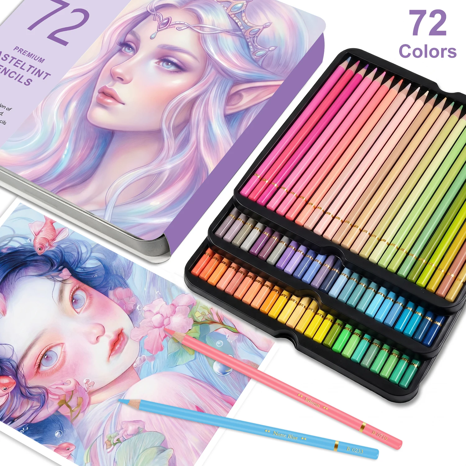 Juego de Lápices de Colores Pastel Premium |   72 Lápices de Colores Pastel Macaron, con Núcleo Suave a Base de Cera |   Presentado en Caja de Lata