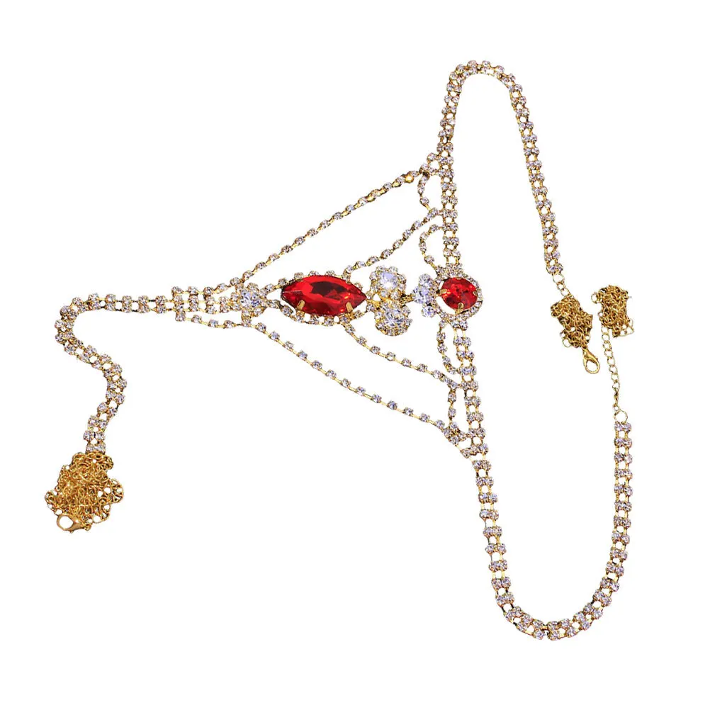 Ropa interior con cadena para el cuerpo con diamantes de imitación, Tanga, bragas de cristal, joyería para el cuerpo para Festival y discoteca, ropa interior con diamantes de imitación
