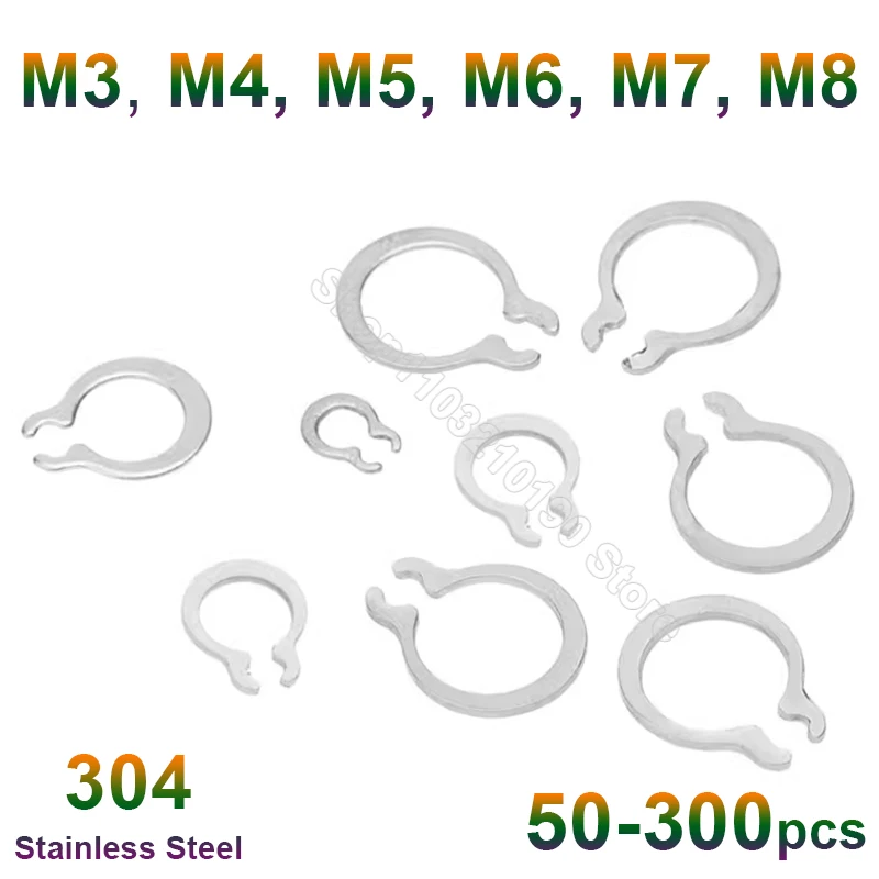 50-500Pc 304Stainless Steel C-type External Circlip Shaft Retaining Ring Snap CirClip Gourd Type Washer M3 M4 M5 M6 M7 M8 DIN471