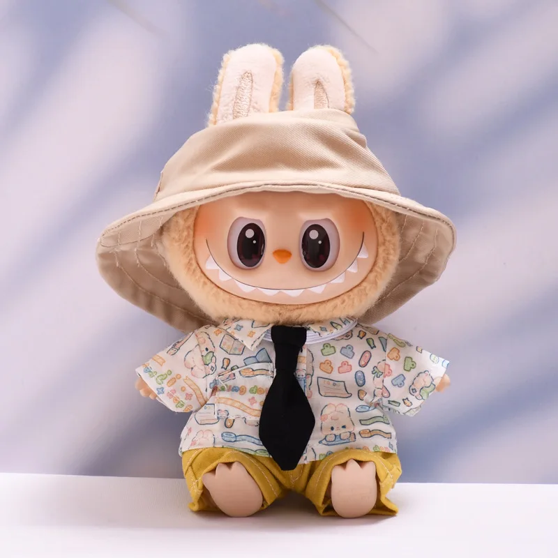 For 1st to 3rd Gen 15/17cm LABUBU Dolls Casual Tie/Cartoon Animal Party Rabbit Print Set – Playful Style Outing Outfit