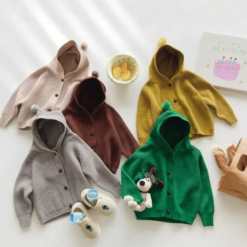 Vestiti invernali della neonata autunno inverno cardigan maglione lavorato a maglia con cappuccio per ragazzi capispalla Casual da 2 a 7 anni bambini top vestiti