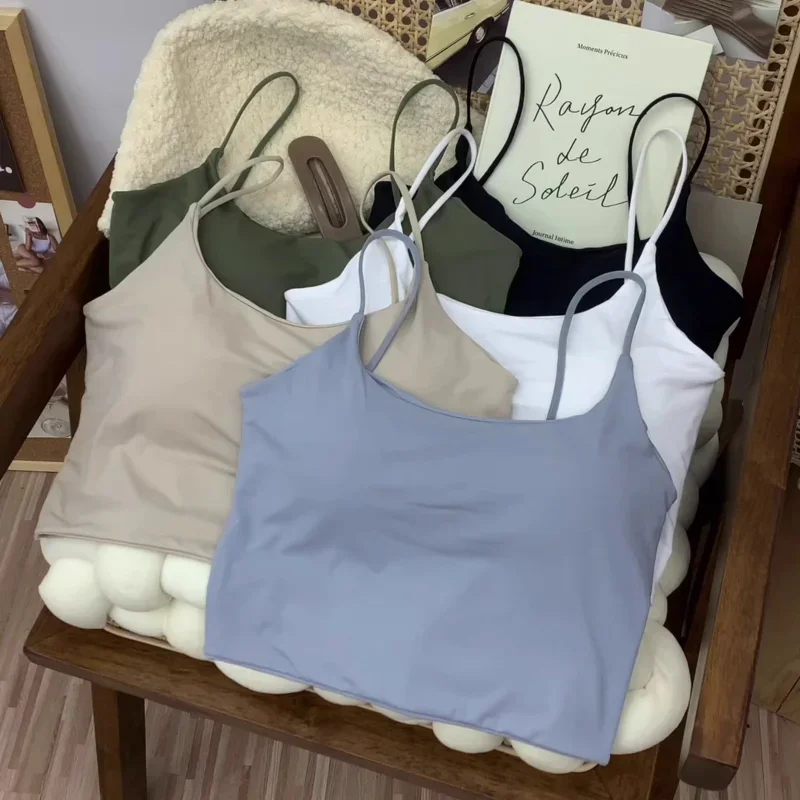 Summer Bra Top Gym Women Ice Silk Crop Seamless Tube Tops Camisole Underwear Korean Fashion Solid Padded Bralette Vest Naked