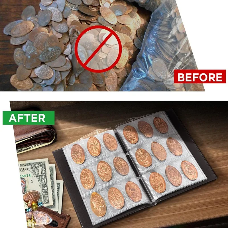 Para álbumes de soporte de monedas de coleccionista, Mini bolsa de almacenamiento de monedas Penny, organizador de dinero, libro de álbum de colección de monedas con 108 bolsillos