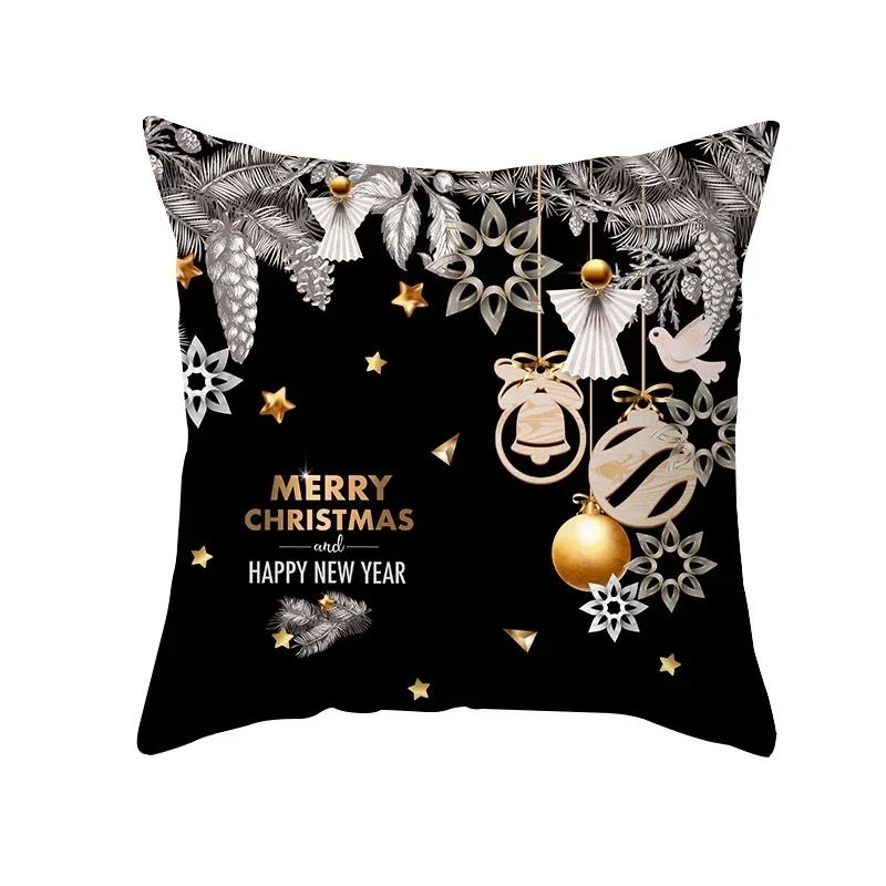 Black Gold Christmas Decoration Pillowcase  New Year Sofa Car Cushion Cover