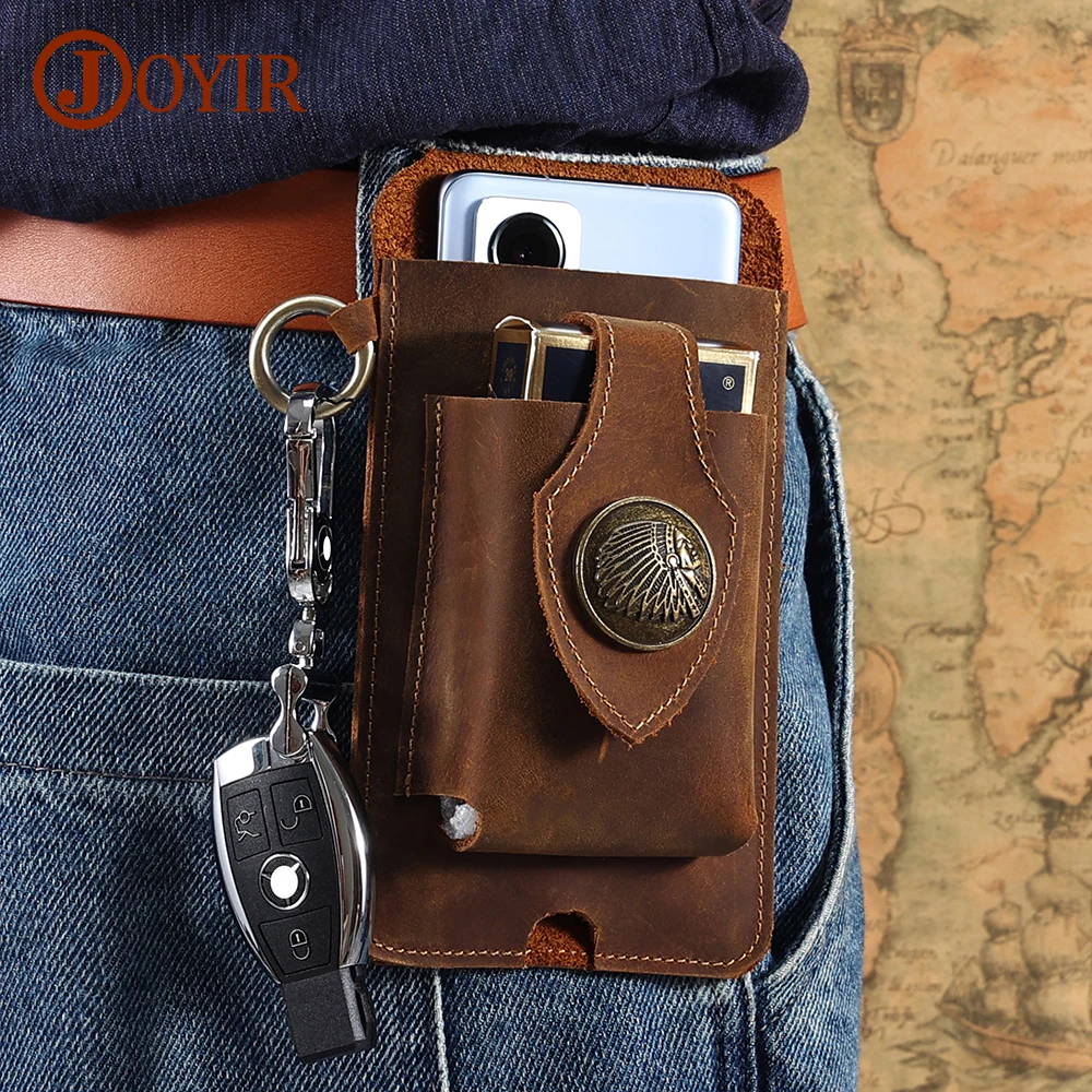 

JOYIR Genuine Leather Phone Holster for Men Phone Pouch Outdoor Travel Sport Walking Waist Pack Cell Phone Belt Bag with Key Fob