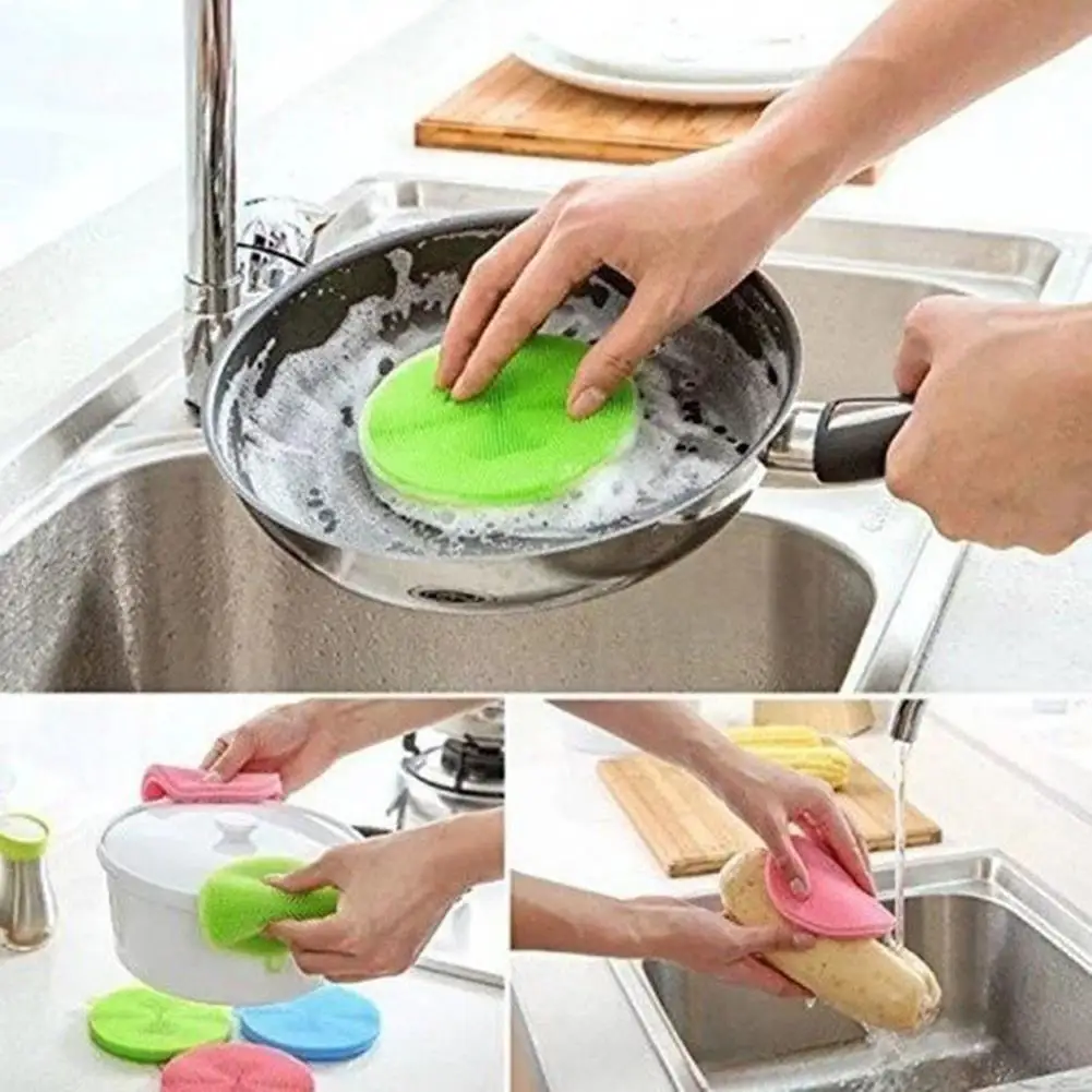 Silicone Dishwashing Brush Kitchen Cleaning Brush Non-greasy Decontaminate Sponge Scrubber Fruit Vegetable Cleaning Cloth Gadget