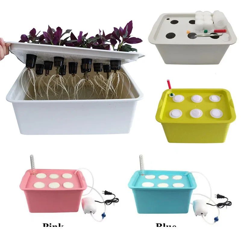 6 Holes Indoor Vegetable Nursery Hydroponic System With Oxygen Pump Plant Soilless Culture Box Garden Planter Seed Grow Kit