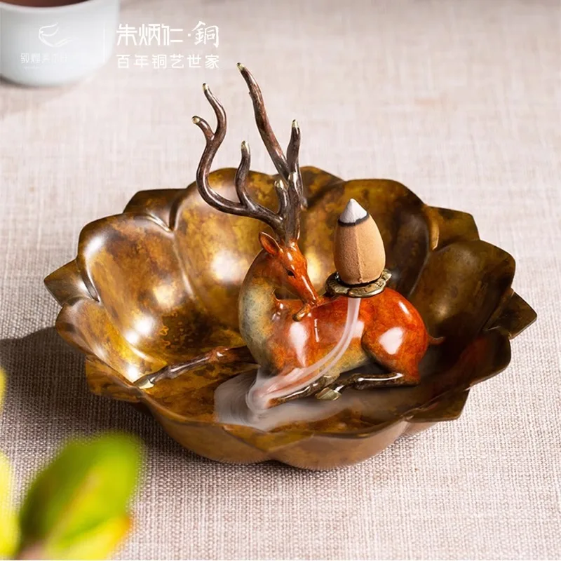 Zhu Bingren Copper Deer King Auspicious Incense Gift Set Desktop Ornament For Living Room Bedroom Study Office Home Decor Gift