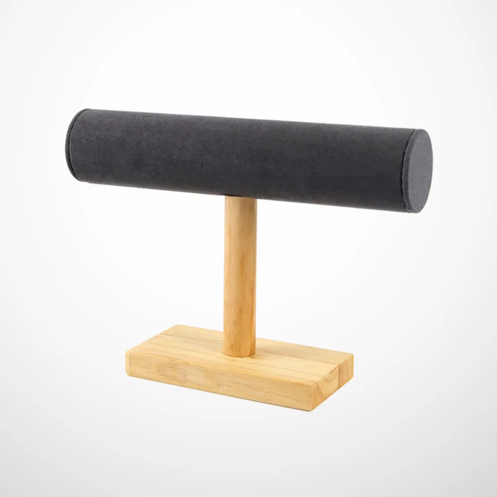 Solid Wood Bracelets Display Rack Dark Grey Large T-Shaped Jewelry Organizer Stand Holder for Bracelets Bangles Watch Storage