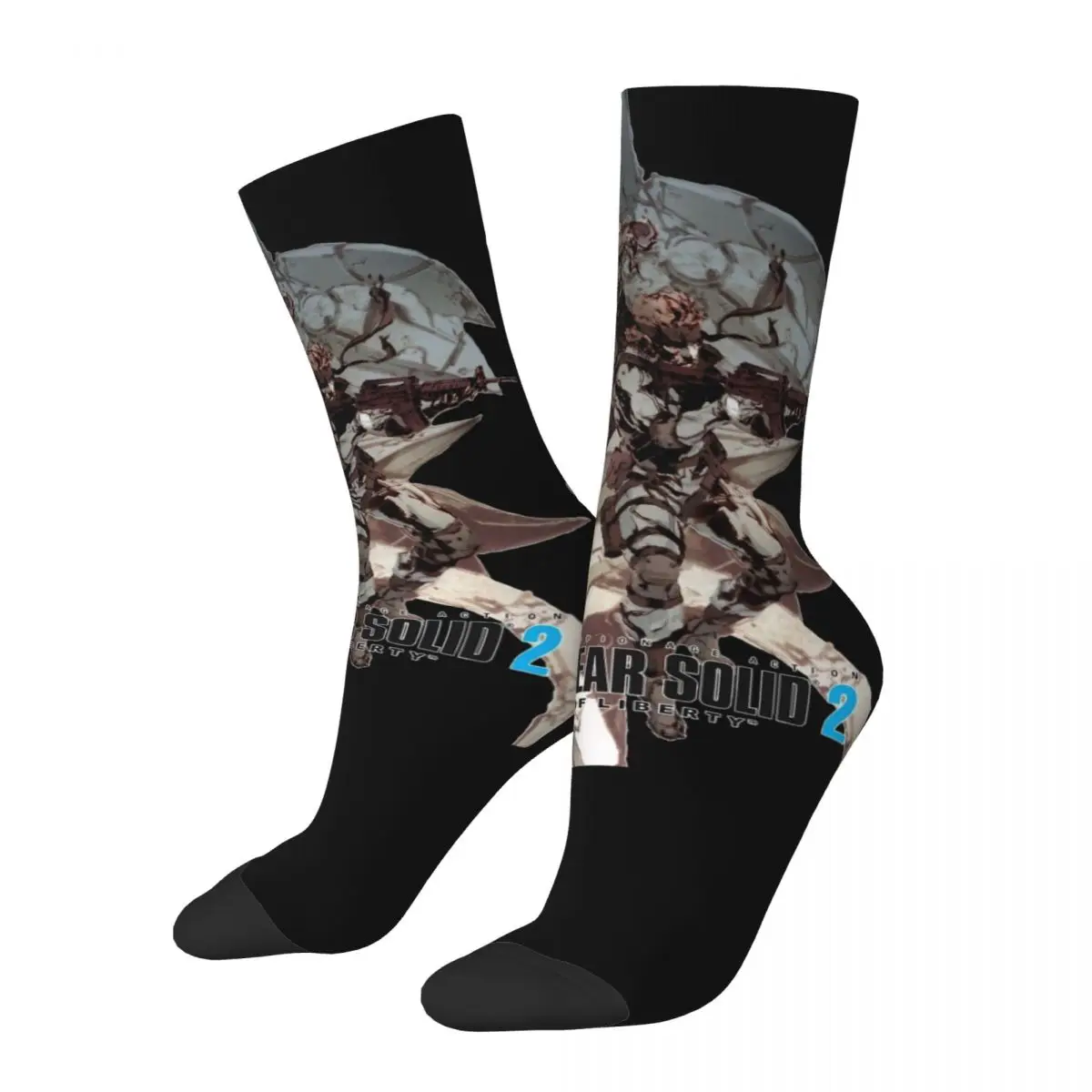 Colorful Metal Gear Solid 2 Raiden And Snake Design Warm Crew Socks Merch All Seasons MGS1 MGS2 Super Soft Long Socks Non-slip