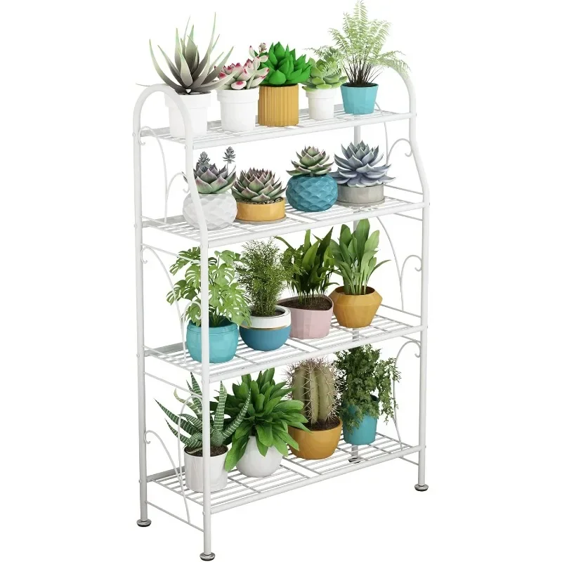 Plant Stand Indoor Outdoor Plant Stands 4 Tier Metal Corner Plant Shelf Multiple Holder for Living Room Balcony Garden, White
