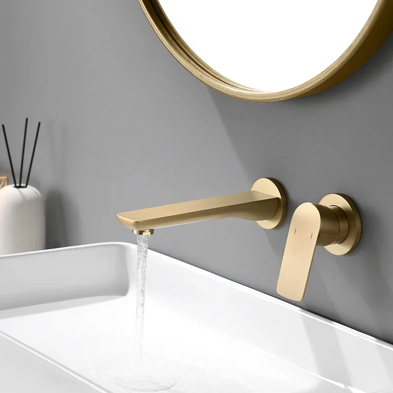 

Brass Matte Black Bathroom Sink Faucet Tap Hot Cold Wash Basin Water Swivel Spout Wall Mounted Bath Mixer Brushed Gold