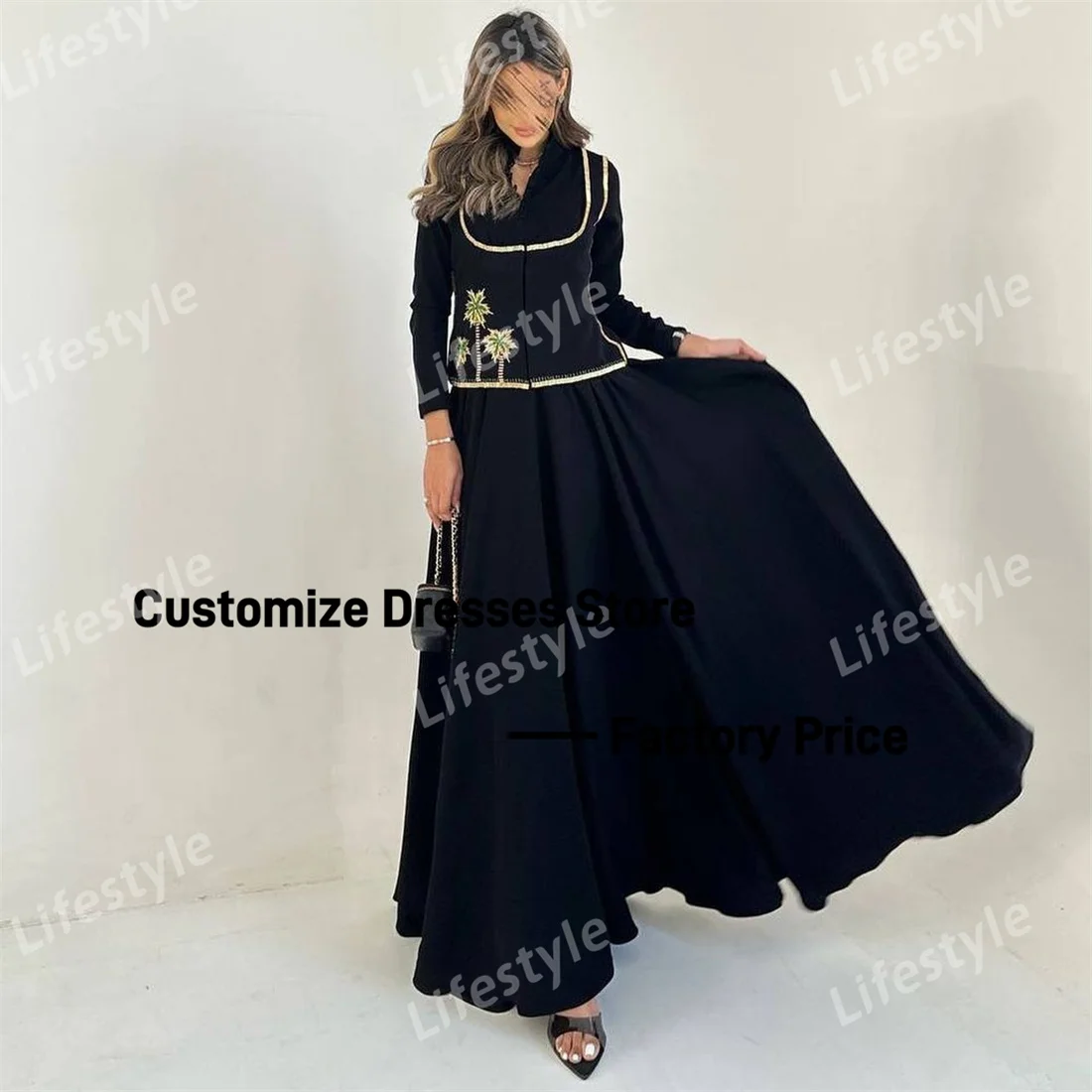 Customized Beaded Coconut Tree Buttons Jacket Evening Dress Long Sleeves A-line 2 Piece Fomal Party dresses for women