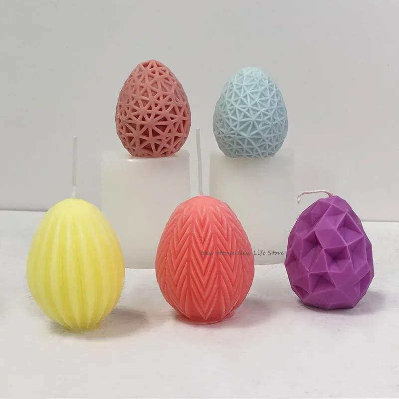 3D jajko wielkanocne świeca silikonowe formy geometryczne paski DIY mydło wyrabiane ręcznie czekoladowe formy do pieczenia jajka formy do aromaterapii — zdjęcie 6