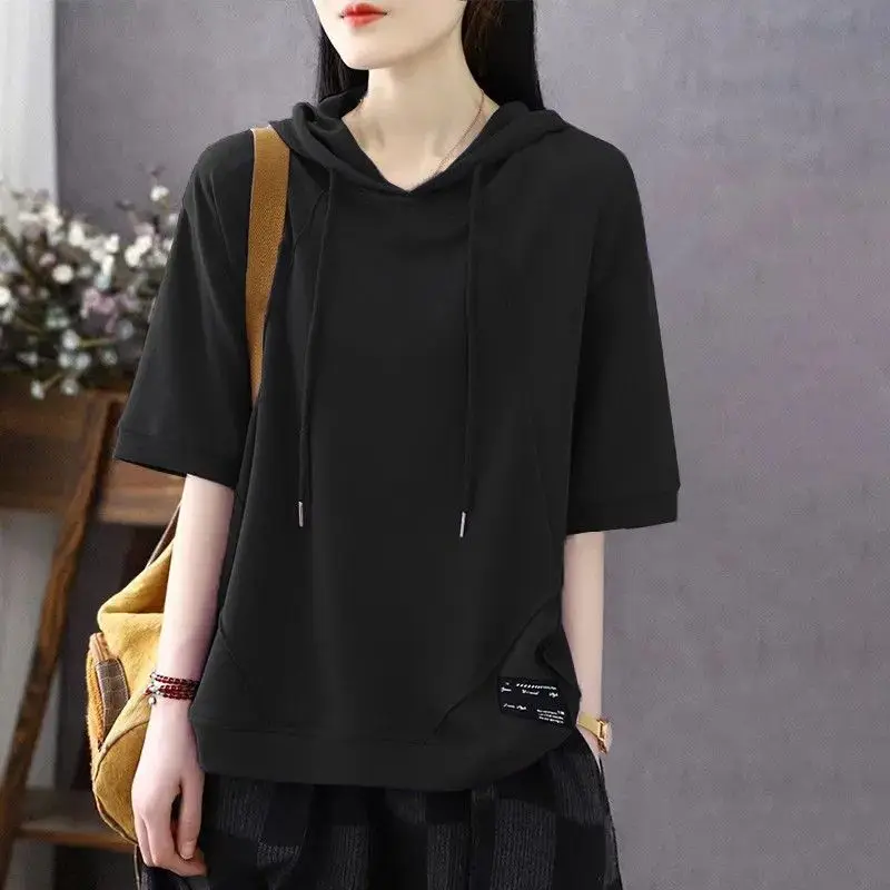 Fashion Hooded Spliced All-match Casual Blouse Women Clothing 2023 Summer New Oversized Korean Pullovers Tops Commute Shirt