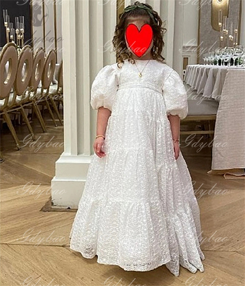 

Flower Girl Dresses for Wedding Princess High Neck Toddler Pleated Pageant Balloon Sleeve First Communion Gown
