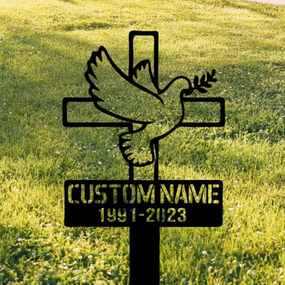 

Calm Personalized Peace Dove Cross Metal Memorial Garden Stake Resistant to Weather with Custom Name Sign Perfect for Outdoor
