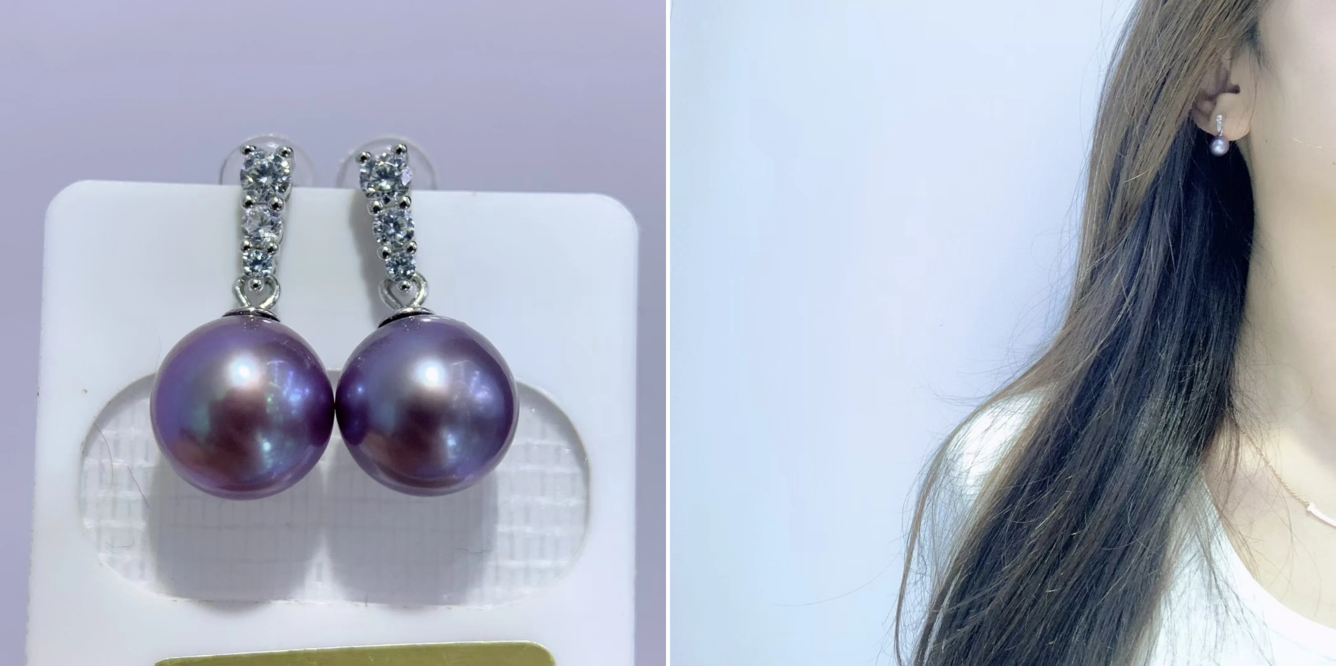 

Certificate 925 Silver Natural Purple Pearl Ear Drop Dangle 8-9m Deep Violet Flawless Freshwater Pearl Earrings Tassel Jewelry